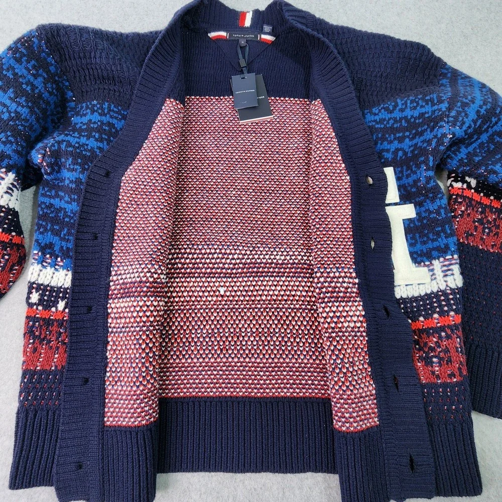 Tommy Hilfiger Ombre Textured Cardigan‎ Varsity Sweater Mens XL Multicolor Heavy
